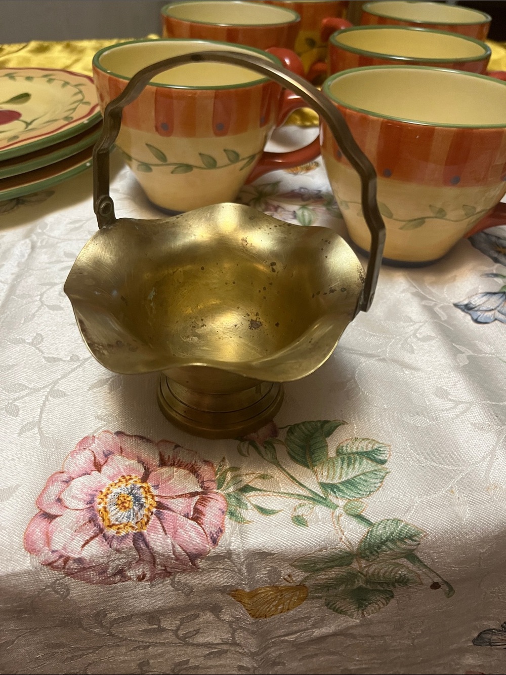 Vintage Brass Flower Basket Dish - Gold Tone